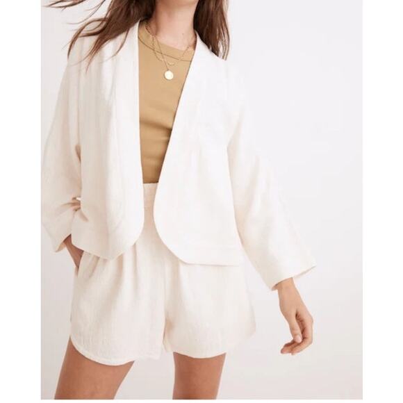 Madewell Cardigan Women's XL Linen Blend Cropped Robe Jacket Tan Relaxed Fit - Picture 4 of 9